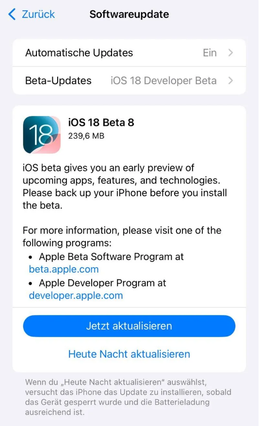 长沙苹果手机维修分享苹果 iOS / iPadOS 18 开发者预览版 Beta 8 发布 